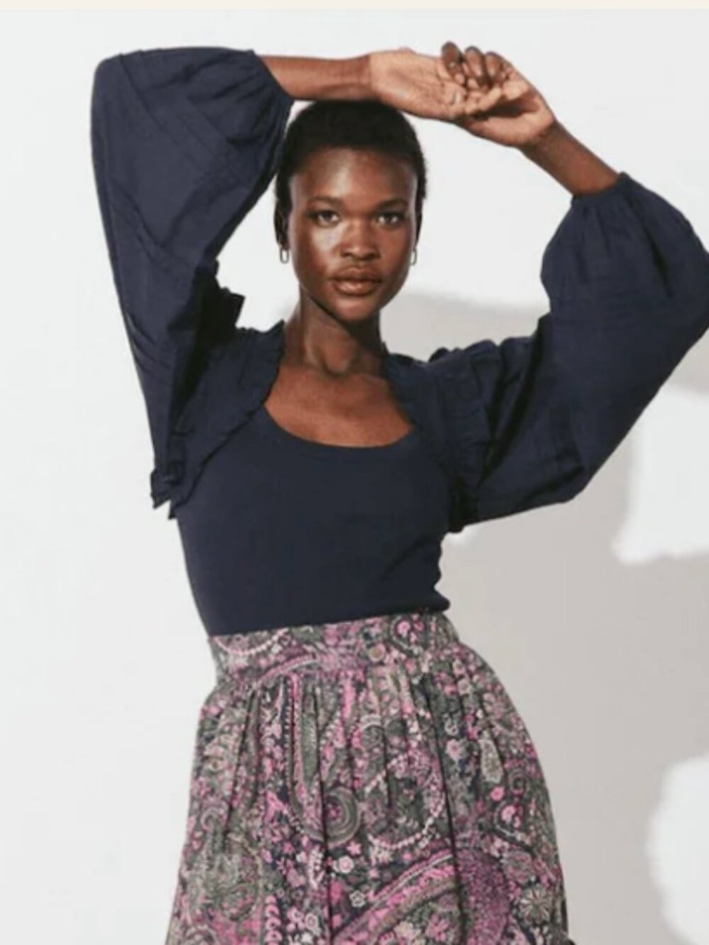 Cleobella Reba Top XS Navy Organic Cotton Puff Sleeve Boho